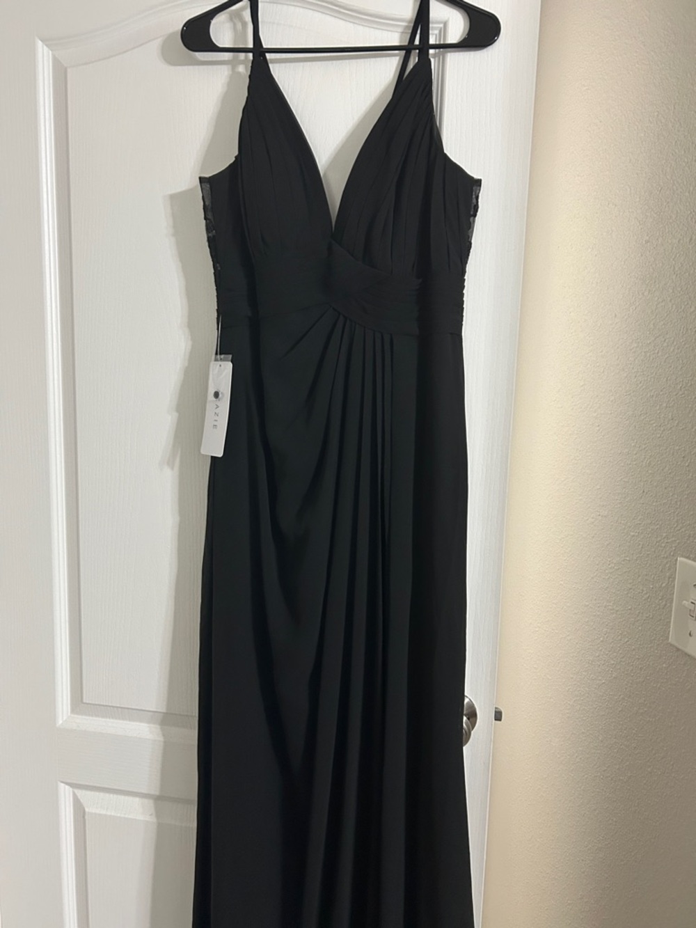 Azazie Black Maxi Dress with Spaghetti Straps - Size 12